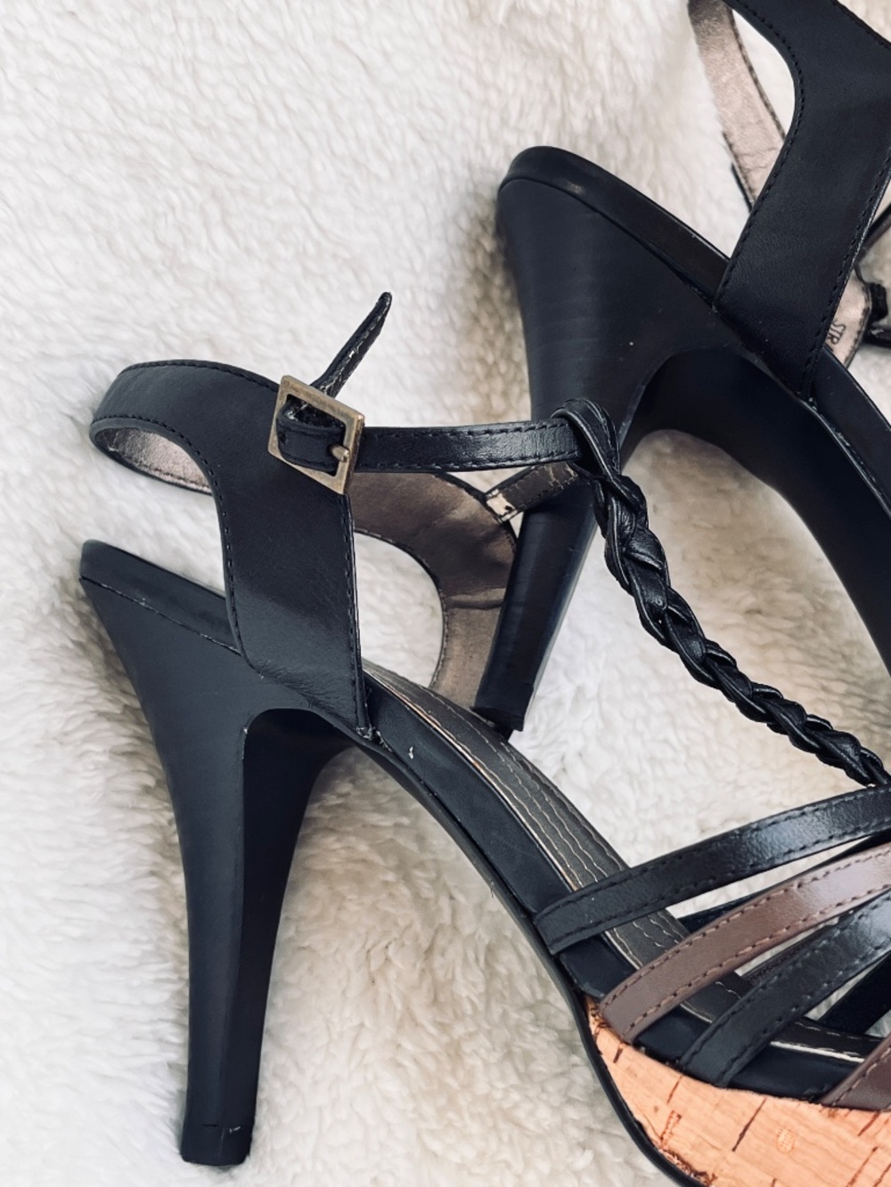 Tahari Braided T-Strap Strappy Heels Sandals Black Brown Women's Size 6M - Picture 9 of 12